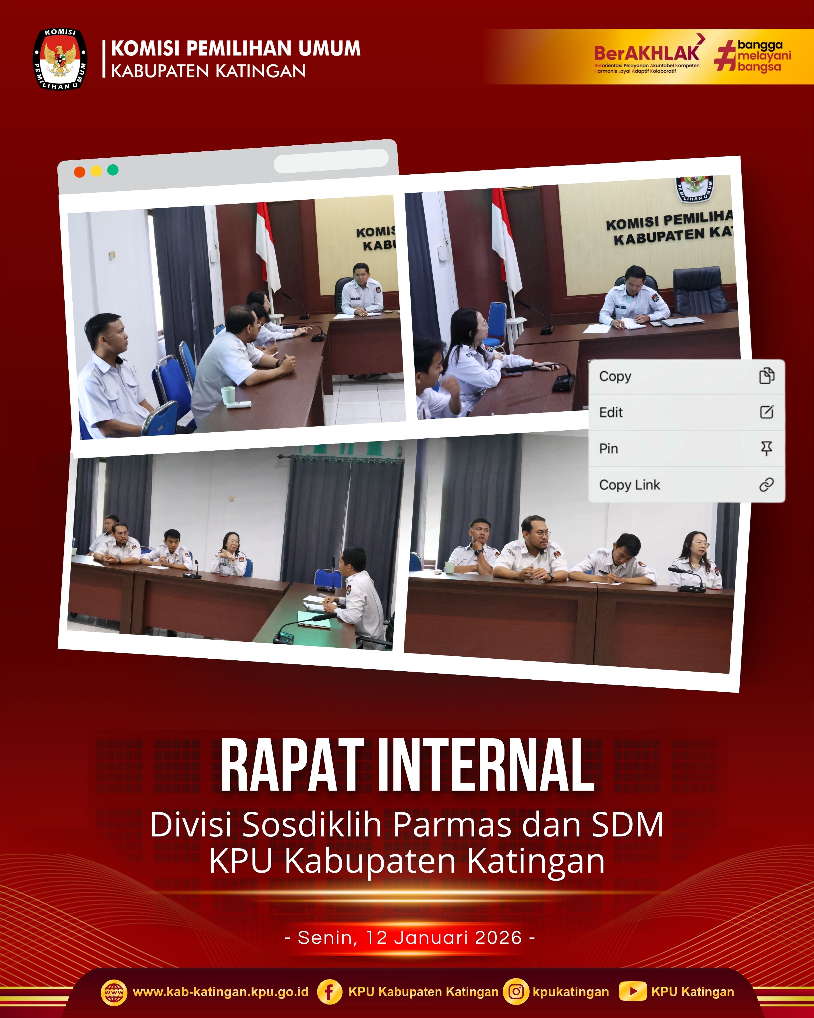 Rapat Internal Divisi Sosdiklih Parmas dan SDM KPU Kabupaten Katingan.